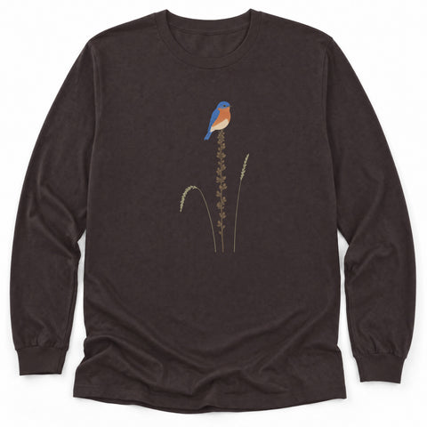 Bluebird on Dried Mullein Long Sleeve Shirt