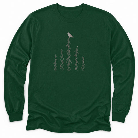 Pine Siskin on Hemlock Cones Long Sleeve Shirt