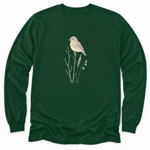 Bluebird on Winter Stems Long Sleeve Shirt