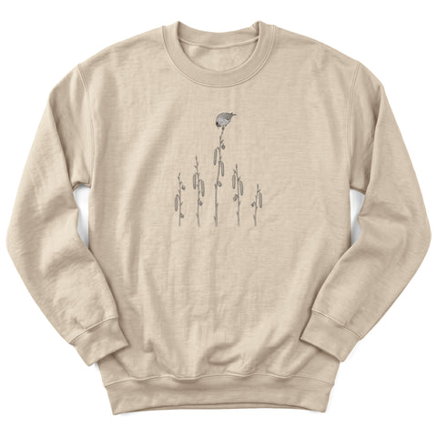 Common Redpoll on Birch Catkins Crewneck Sweatshirt