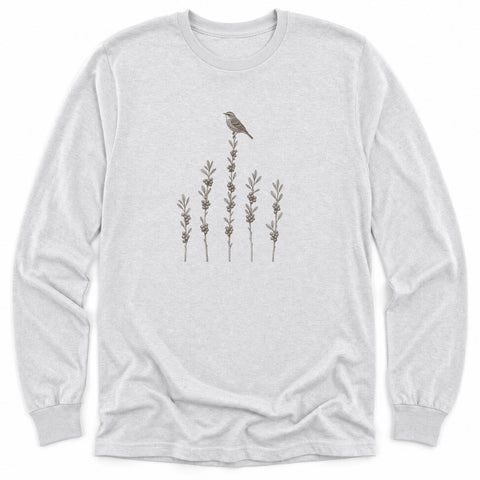 Yellow-rumped Warbler on Bayberry Long Sleeve Shirt