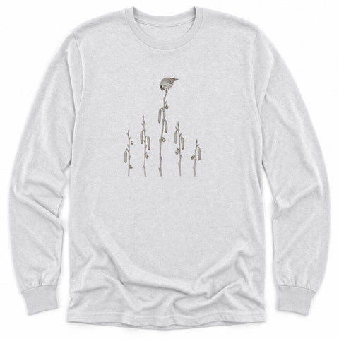 Common Redpoll on Birch Catkins Long Sleeve Shirt
