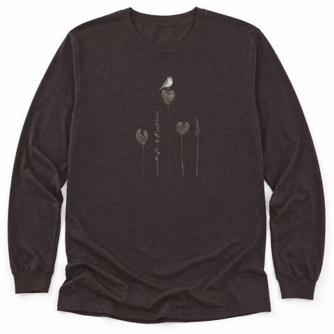 Chipping Sparrow in Queen Anne's Lace Long Sleeve Shirt