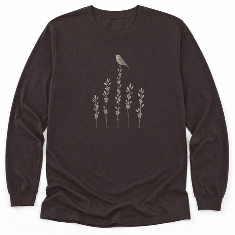 Yellow-rumped Warbler on Bayberry Long Sleeve Shirt