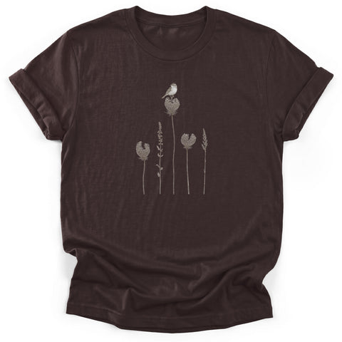 Chipping Sparrow in Queen Anne's Lace T-Shirt