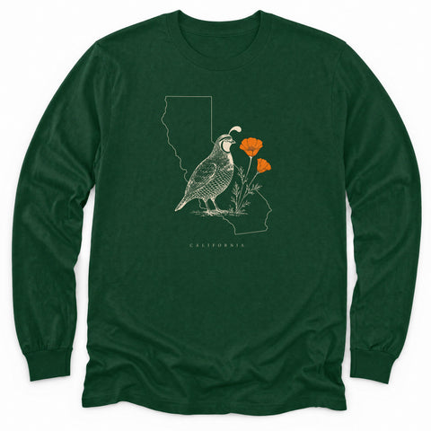 California Quail & Poppy Long Sleeve Shirt
